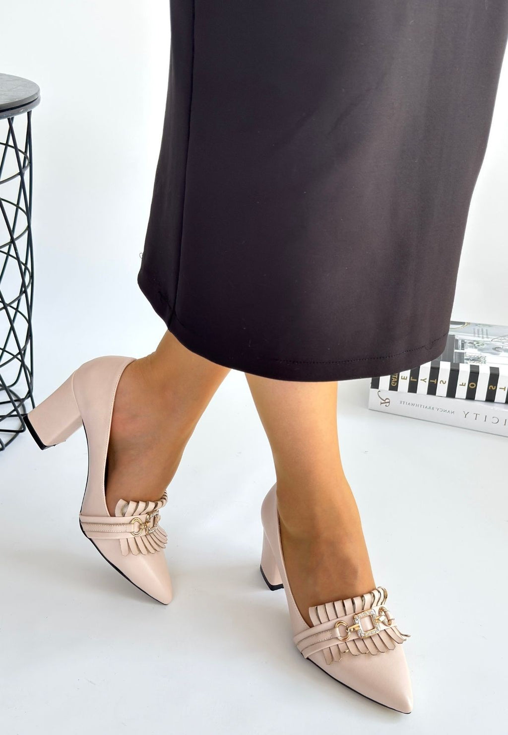 Farye Bej Cilt Topuklu Ayakkabı