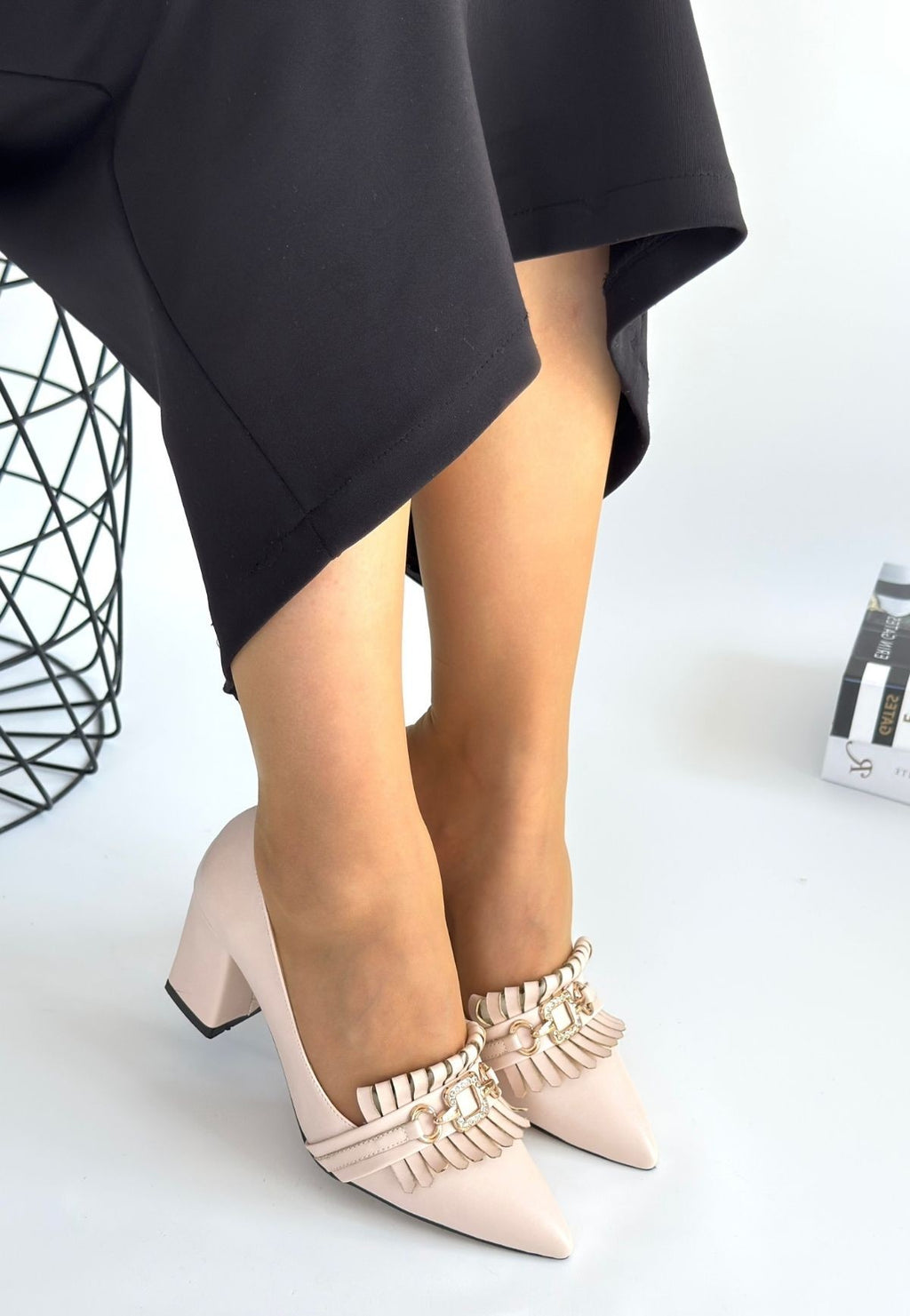 Farye Bej Cilt Topuklu Ayakkabı