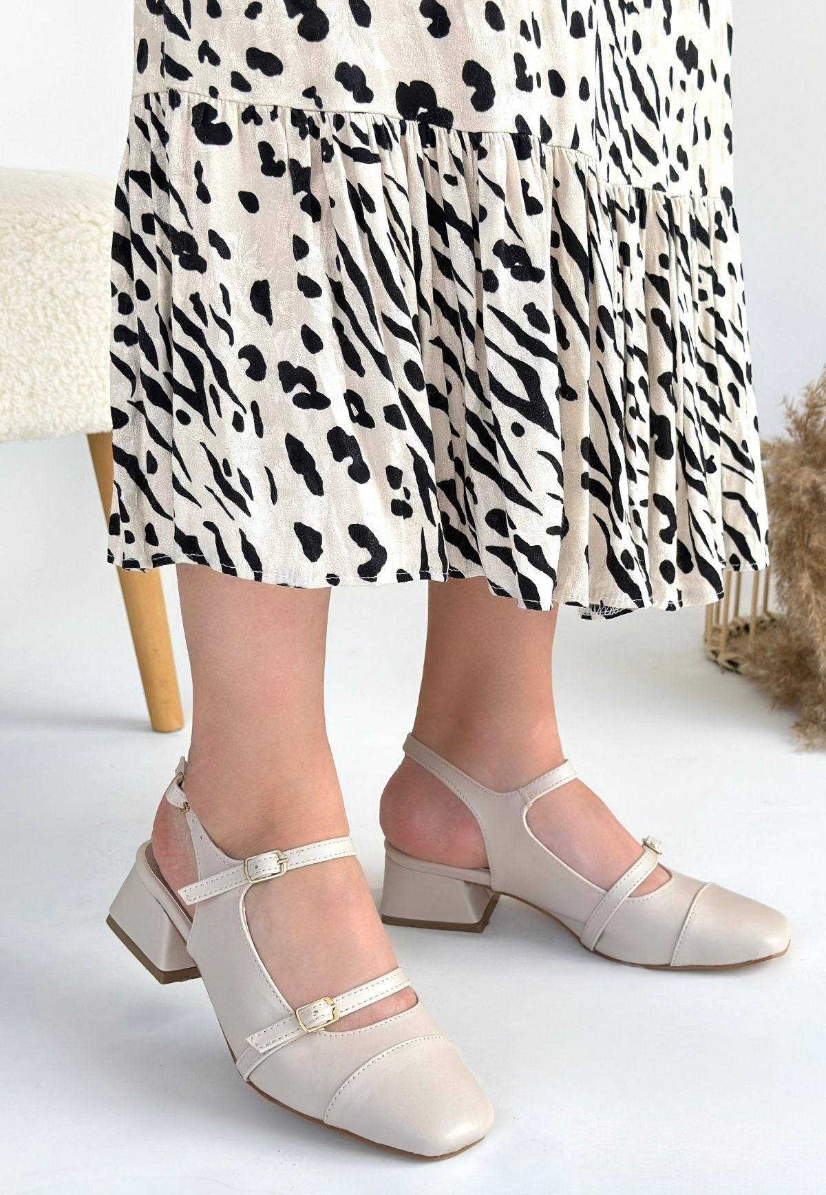 Doran Bej Cilt Topuklu Ayakkabı