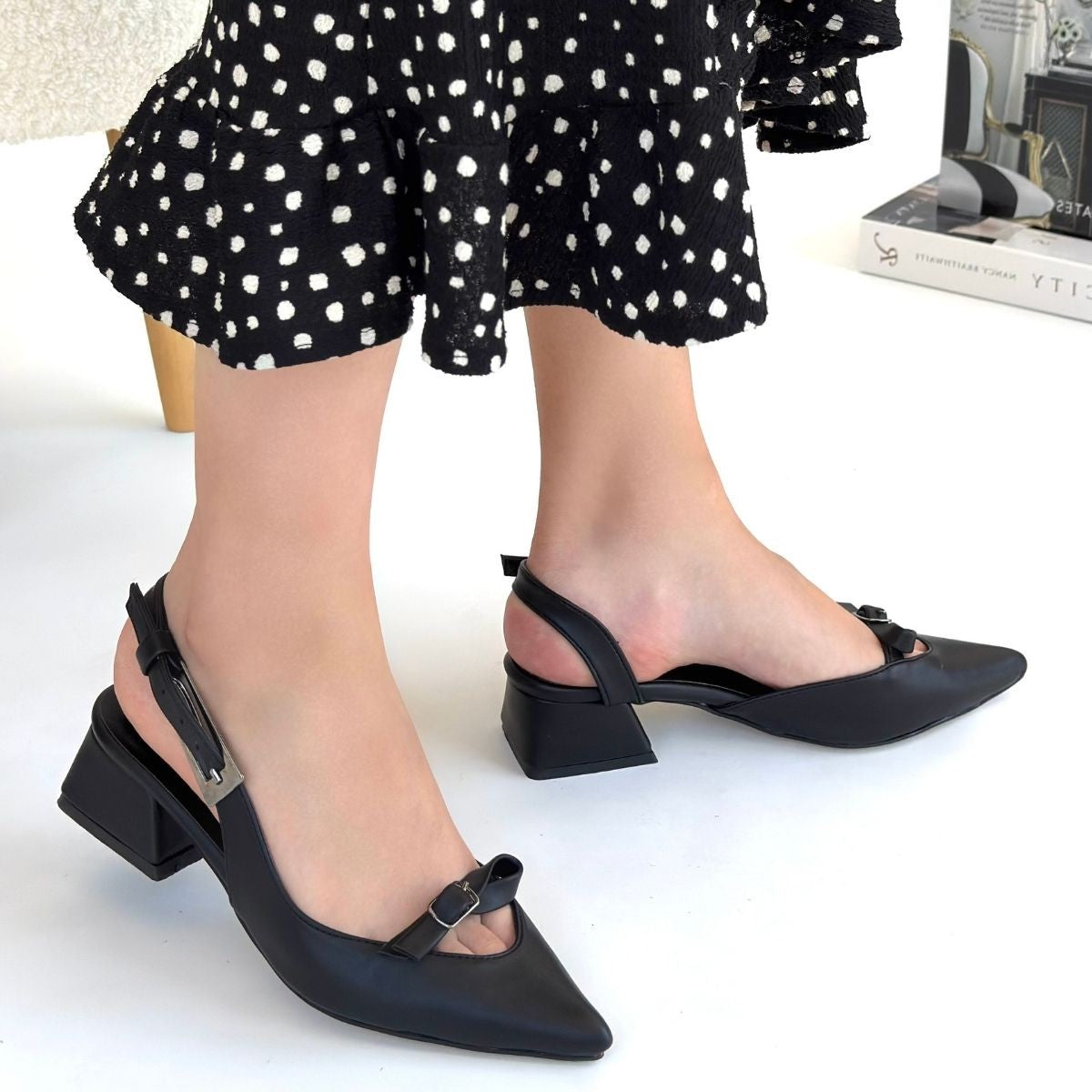 Rewat Siyah Cilt Topuklu Ayakkabı