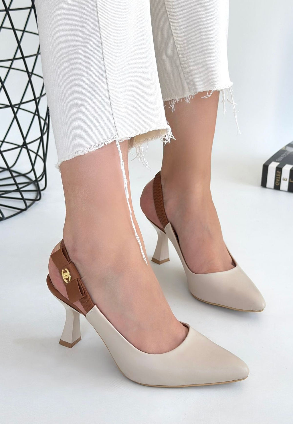 Toran Bej Cilt Topuklu Ayakkabı