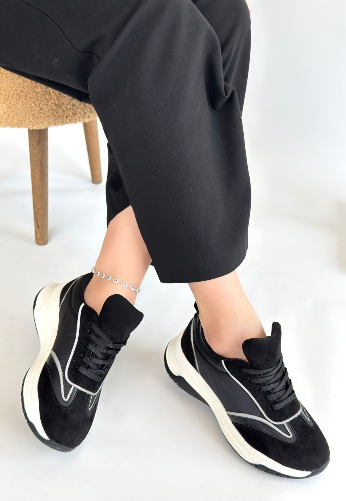 Mark Siyah Cilt Bağcıklı Spor Ayakkabı