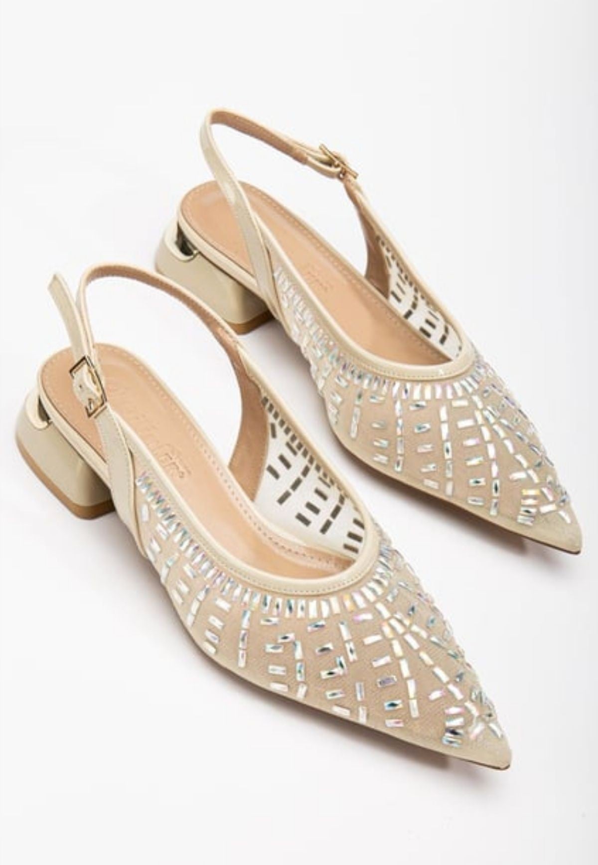 Piyar Bej Taşlı Topuklu Ayakkabı