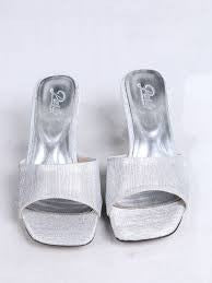 Luart Gümüş Simli Topuklu Terlik