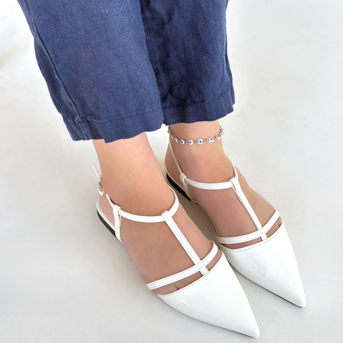 Canca Beyaz Rugan Babet Ayakkabı