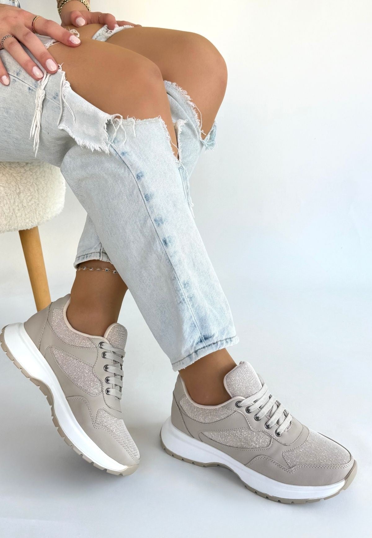 Slar Bej Cilt Bağcıklı Spor Ayakkabı